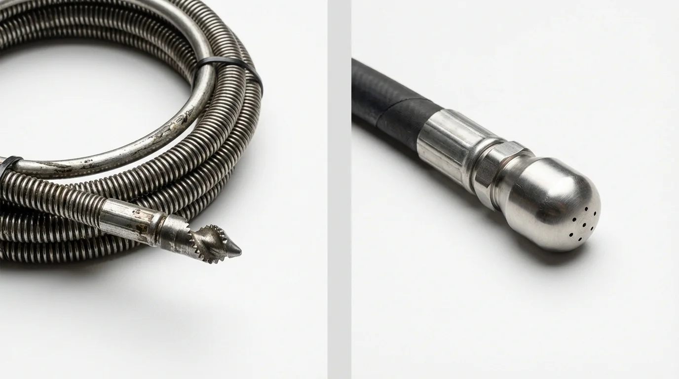 Drain snake cable and hydro jetting nozzle used for drain cleaning in Elizabethtown, IL