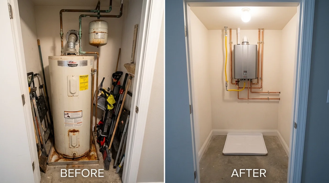 Tank water heater versus wall-mounted tankless unit comparison for Elizabethtown, IL homeowners